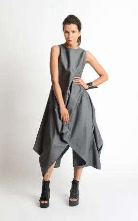 Elegant Asymmetric Sleeveless Dress in Chic Gray