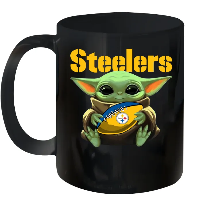 Baby Yoda Loves The Pittsburgh Steelers Star Wars Baby Yoda Hugs Steelers NFL Ceramic Mug 11oz