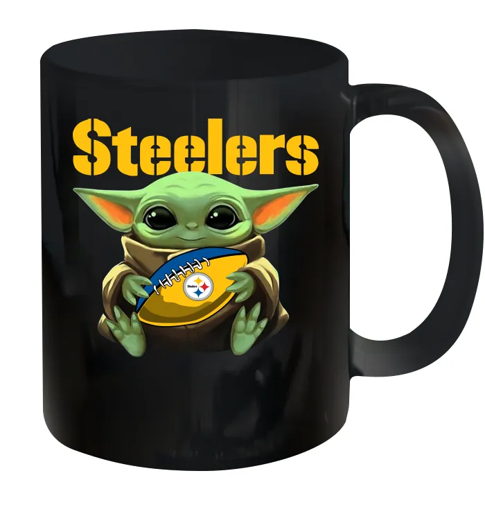 Baby Yoda Loves The Pittsburgh Steelers Star Wars Baby Yoda Hugs Steelers NFL Ceramic Mug 11oz