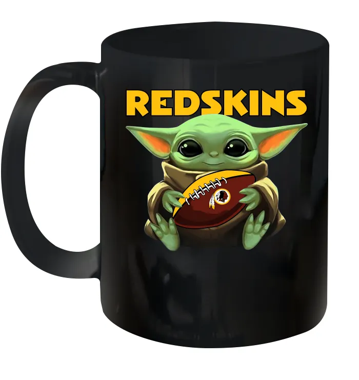 Baby Yoda Loves The Washington Redskins Star Wars Baby Yoda Hugs Redskins NFL Ceramic Mug 11oz