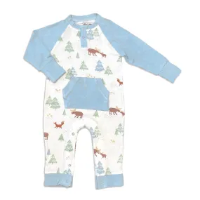 Bamboo L/S Romper w/Kangaroo pkt (Moose Woods Print)