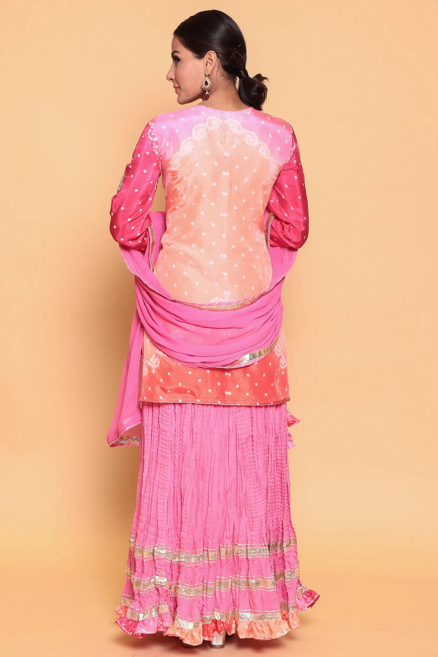 Bandhej Silk Suit with Gota Patti work.