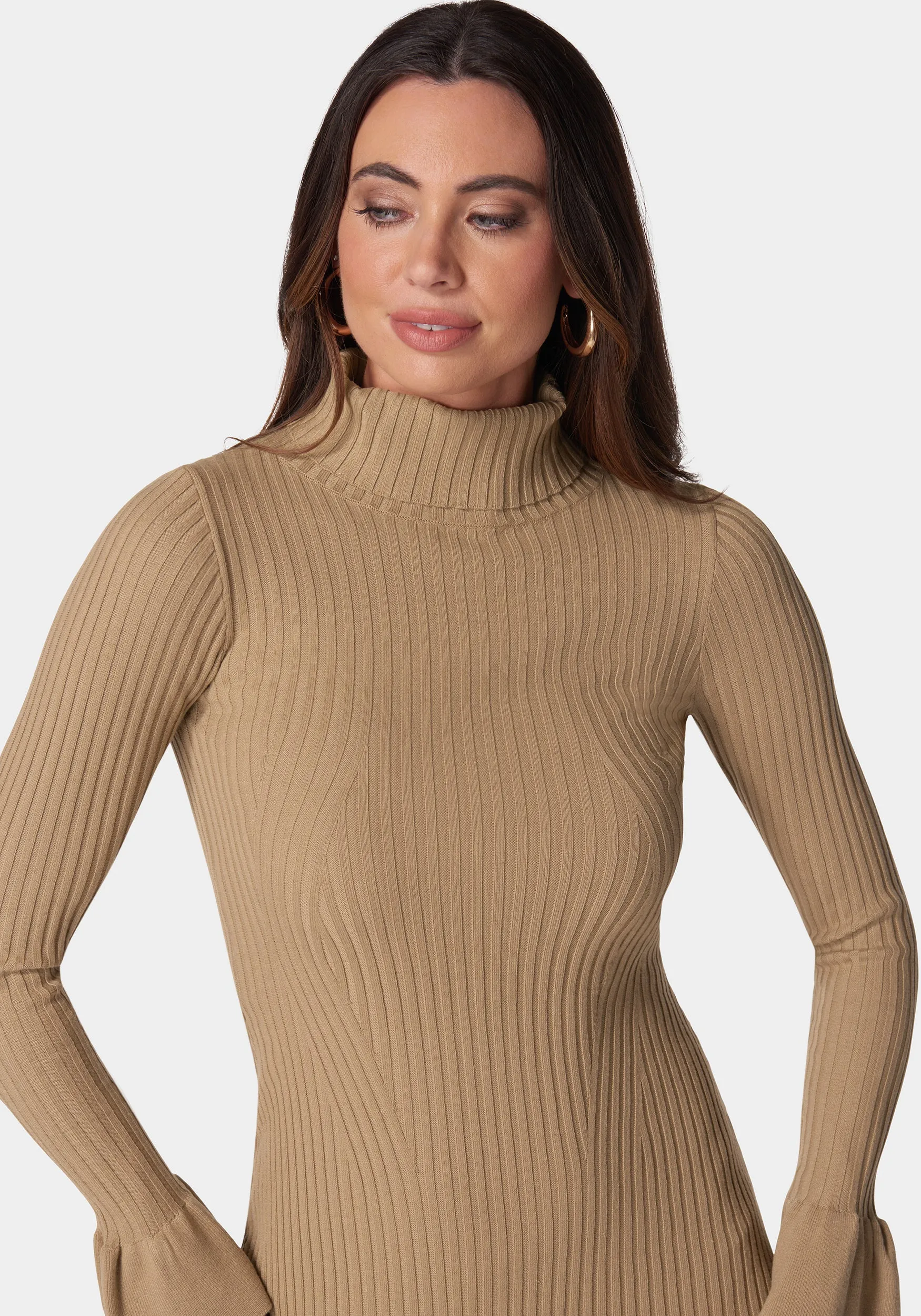 Chic Bell Sleeve Knit Sweater Dress for Effortless Style