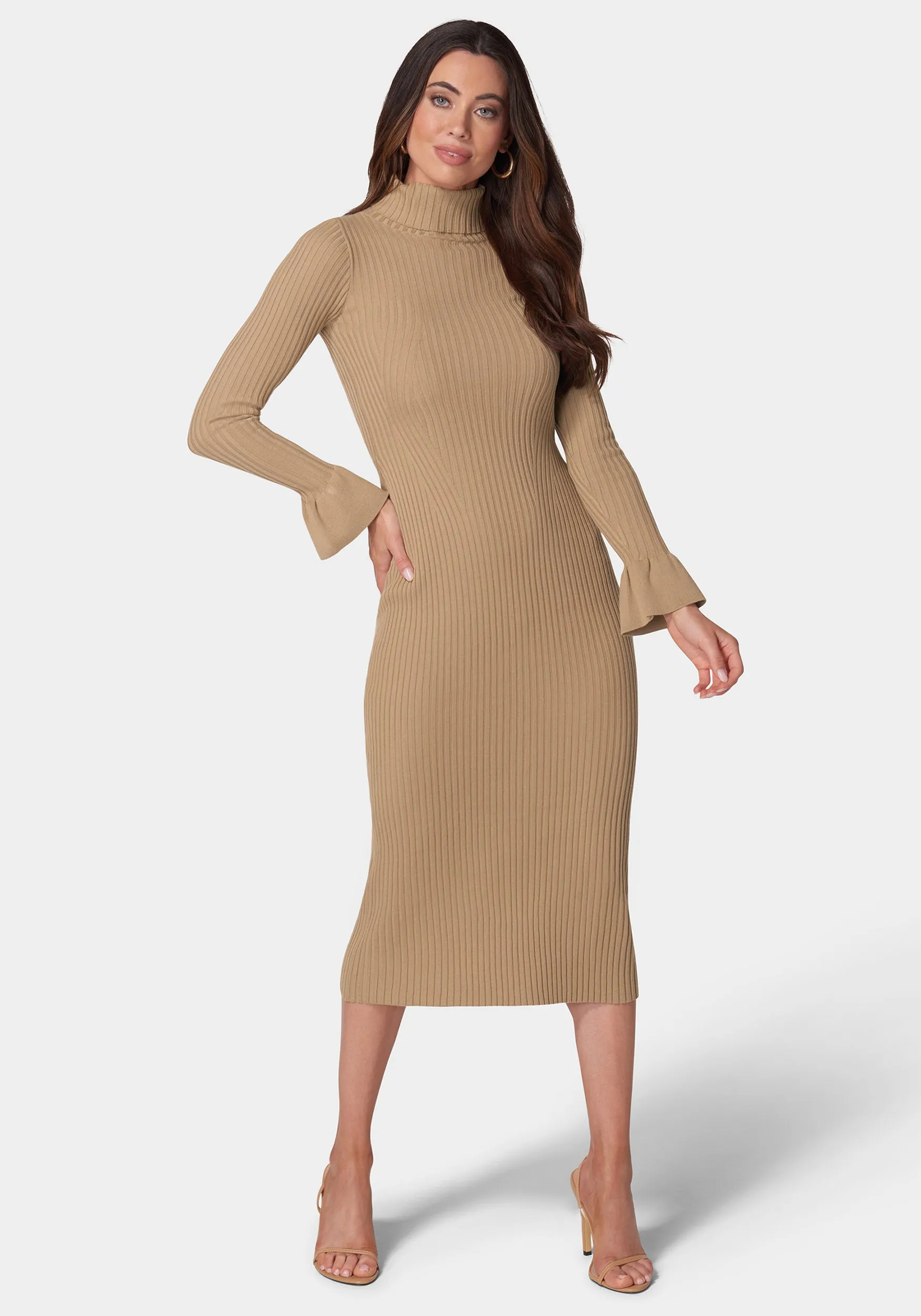 Chic Bell Sleeve Knit Sweater Dress for Effortless Style