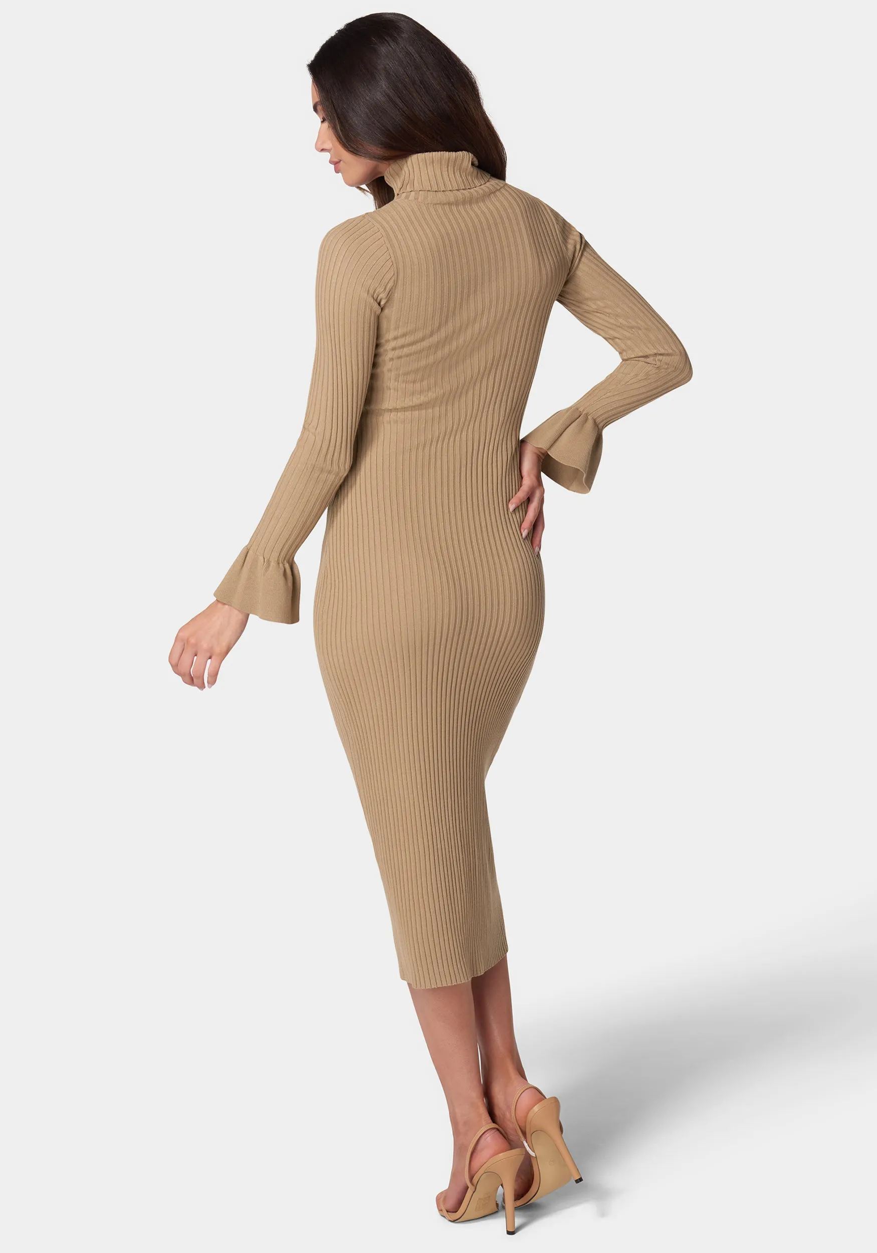 Chic Bell Sleeve Knit Sweater Dress for Effortless Style