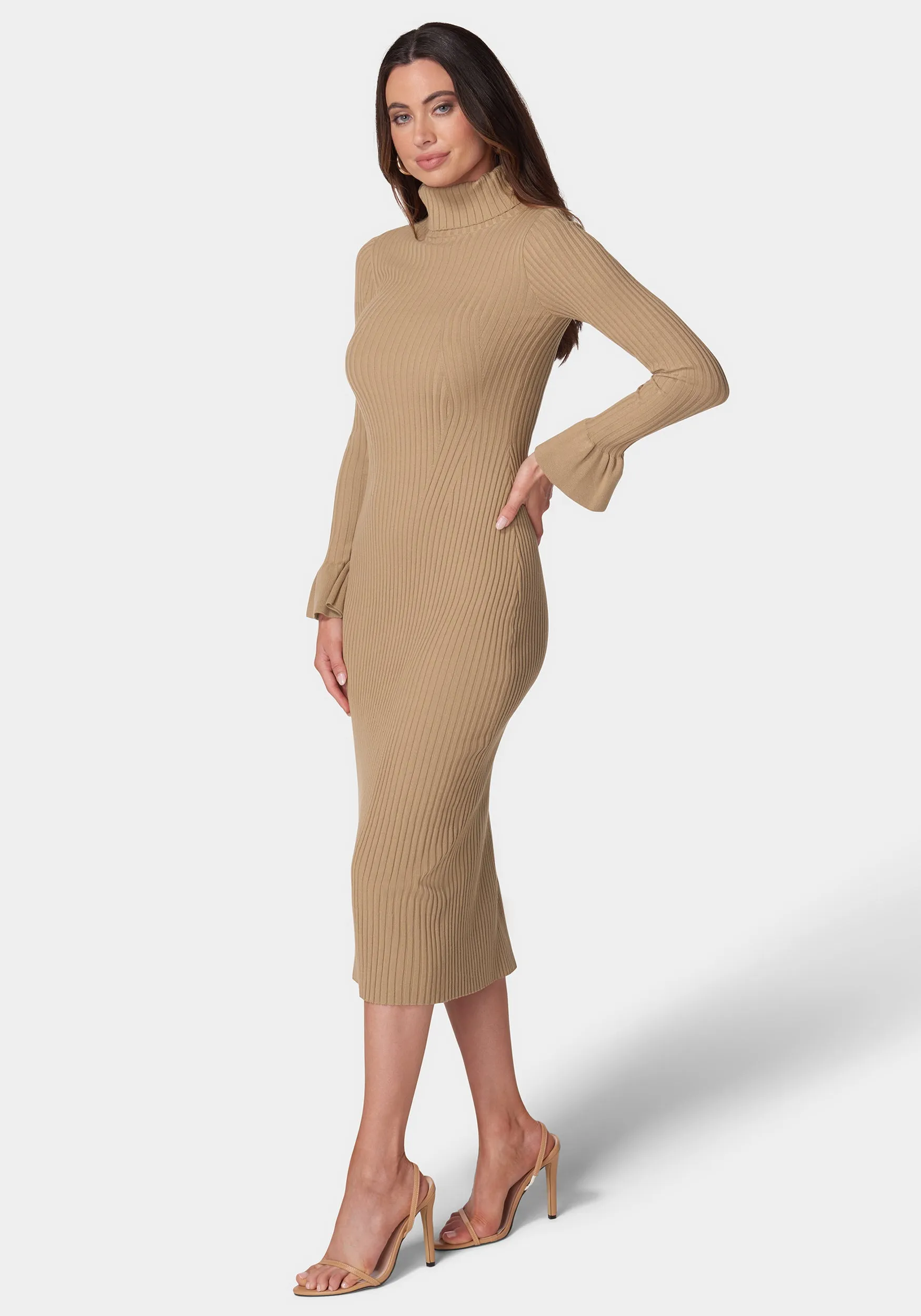 Chic Bell Sleeve Knit Sweater Dress for Effortless Style