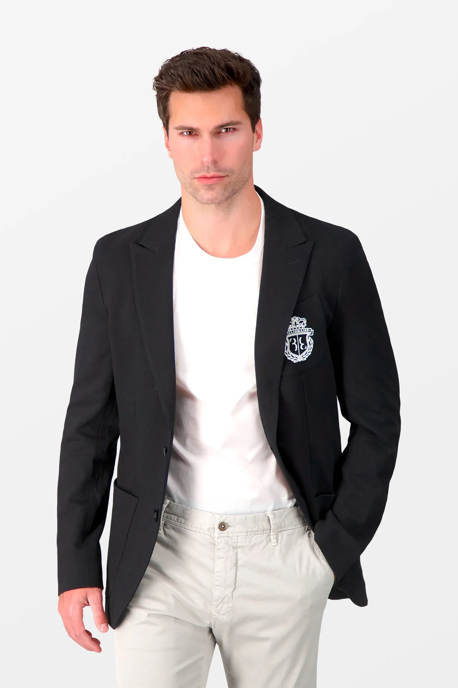 Billionaire Black/White Slim Fit Crest Blazer