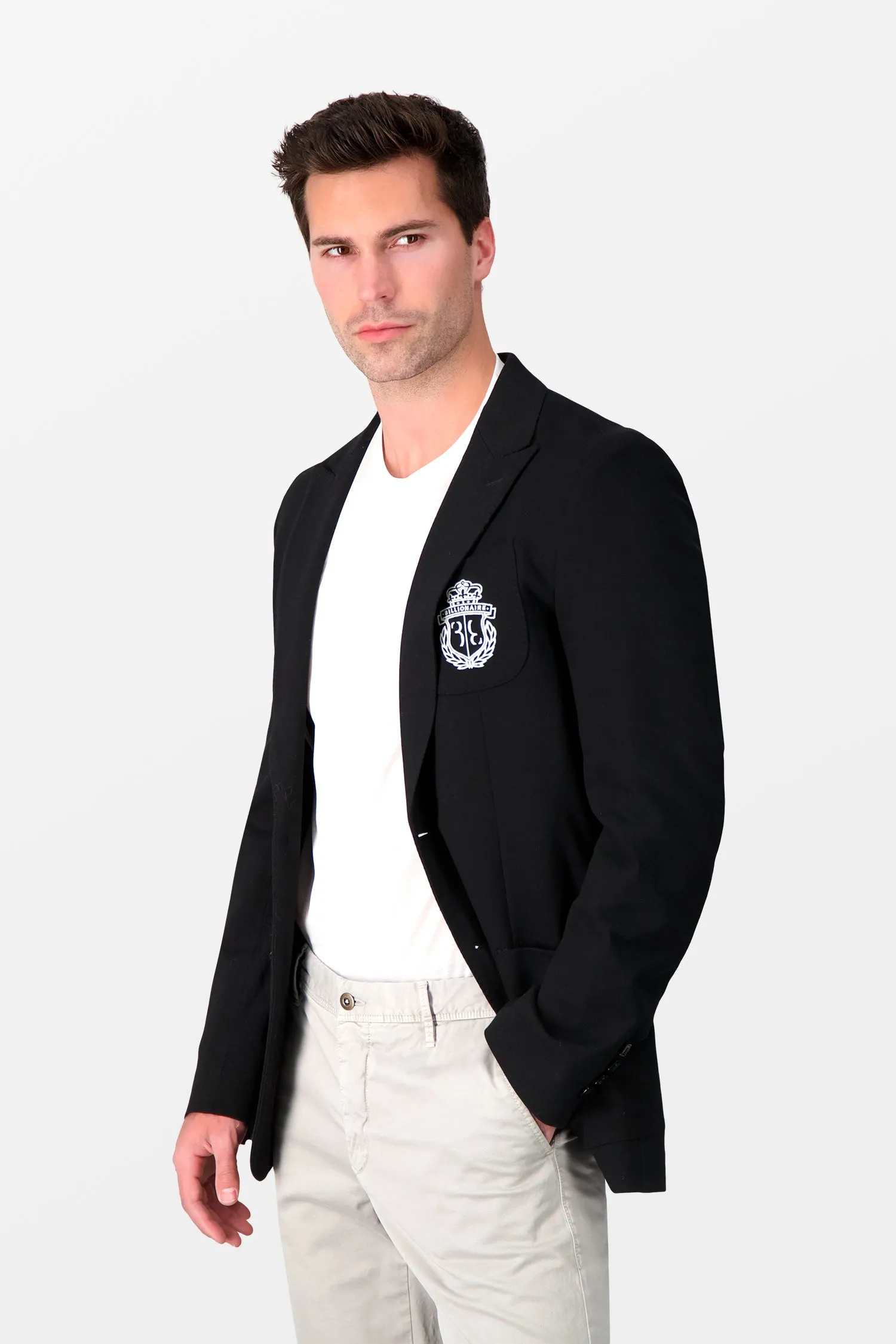 Billionaire Black/White Slim Fit Crest Blazer