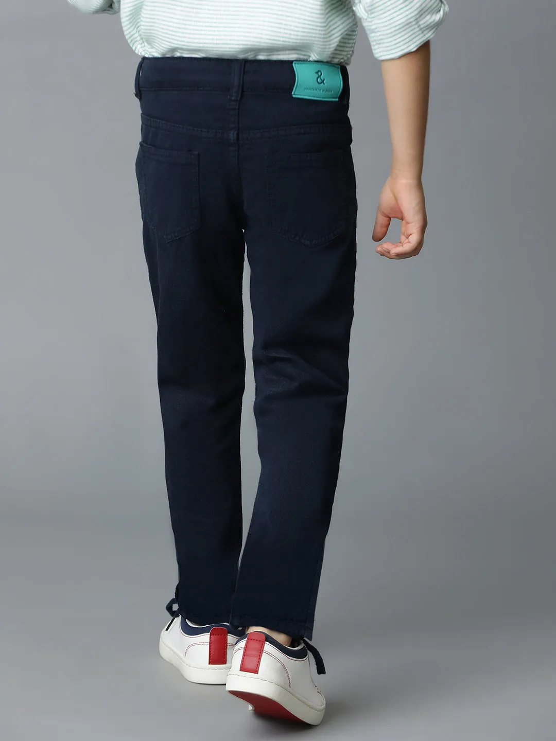 Boys Navy Blue Solid Regular Fit Denim Jeans