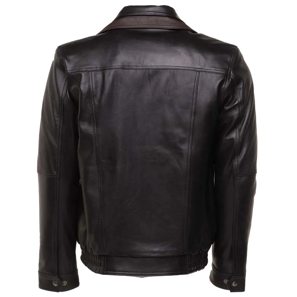 Byrne's brown and black Aviator style leather jacket with spread collars