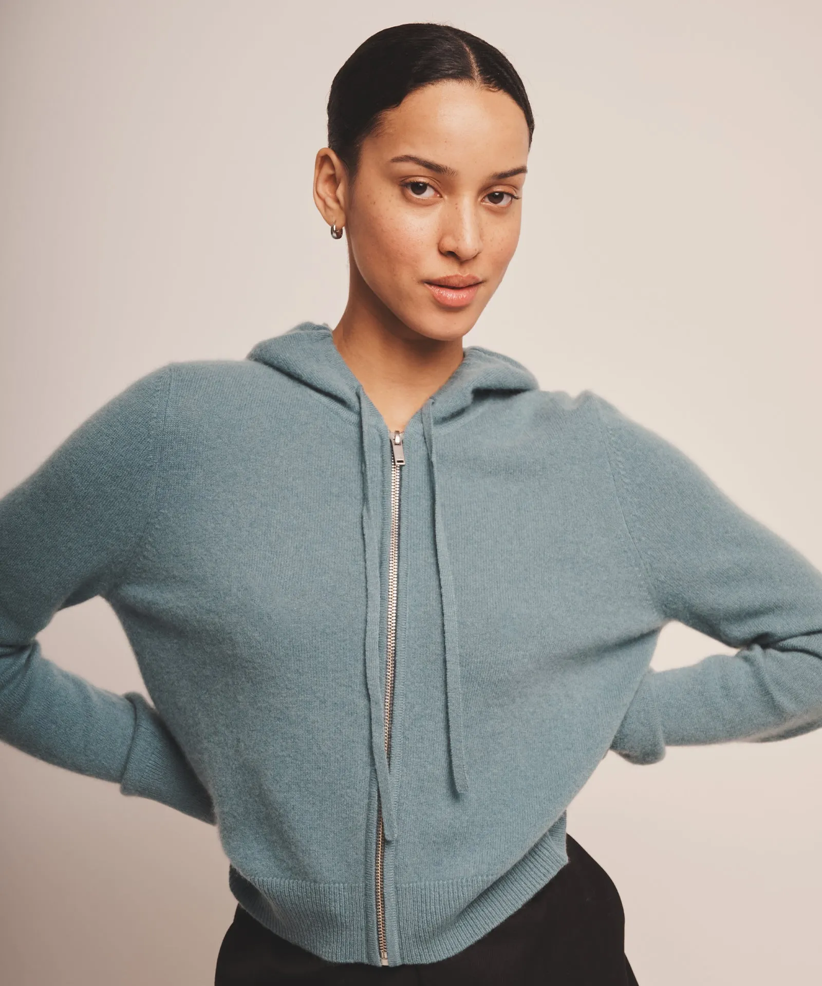 Cashmere Cropped Zip Up Hoodie