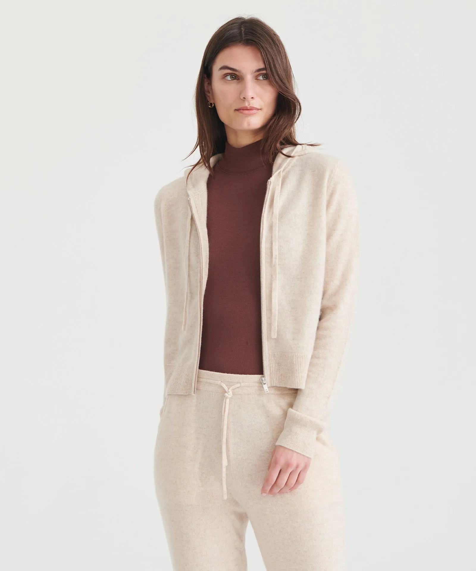 Cashmere Cropped Zip Up Hoodie