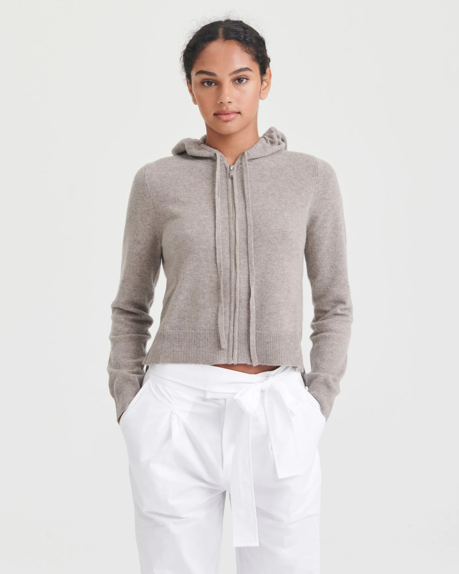 Cashmere Cropped Zip Up Hoodie