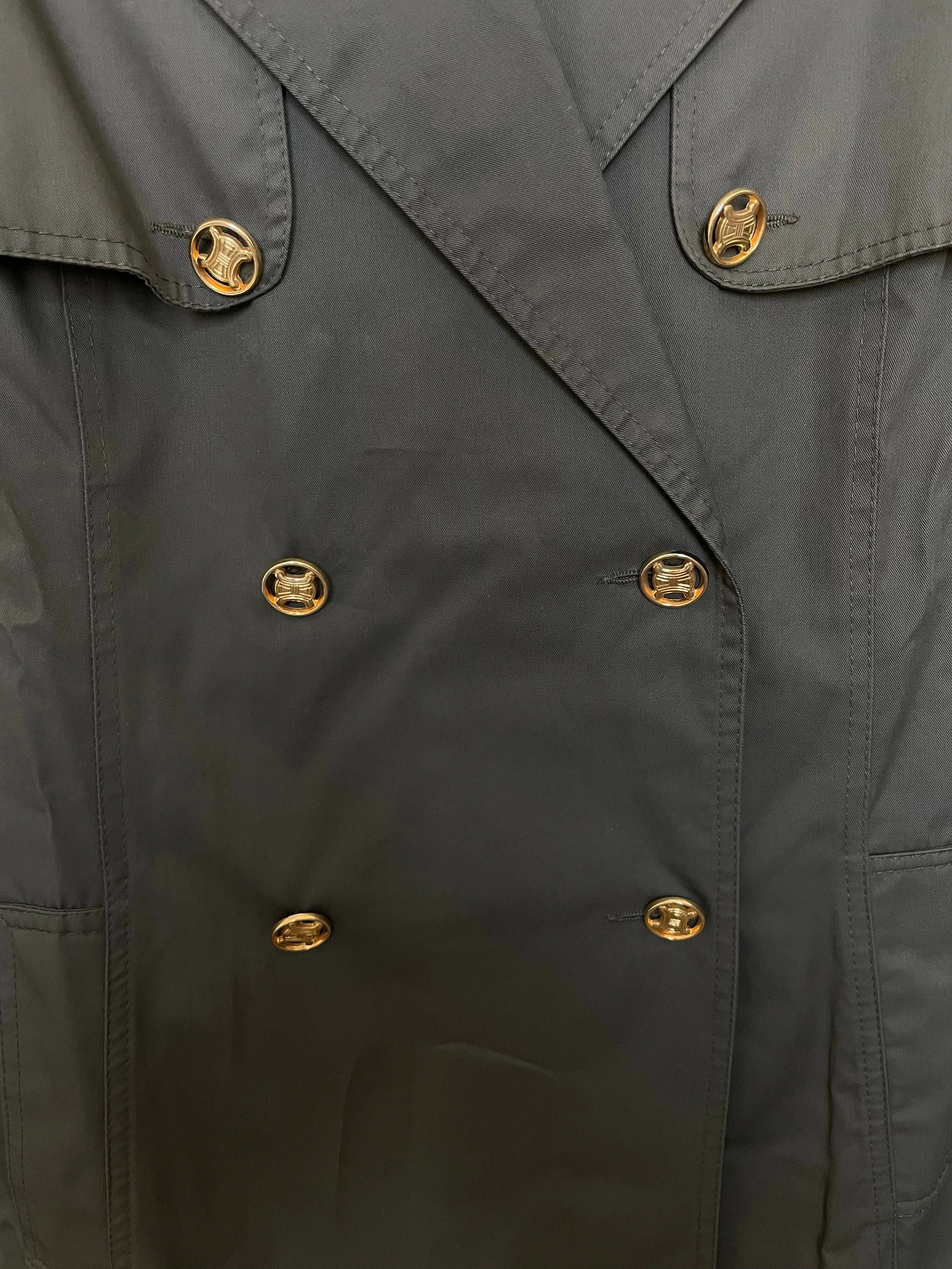 Celine Logo Trench Coat Khaki Gold Button DXBK0120