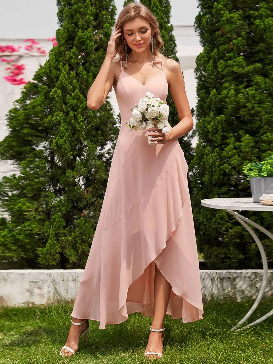 Charming Sleeveless Chiffon Lotus Leaf Bridesmaid Dress with V-Neck