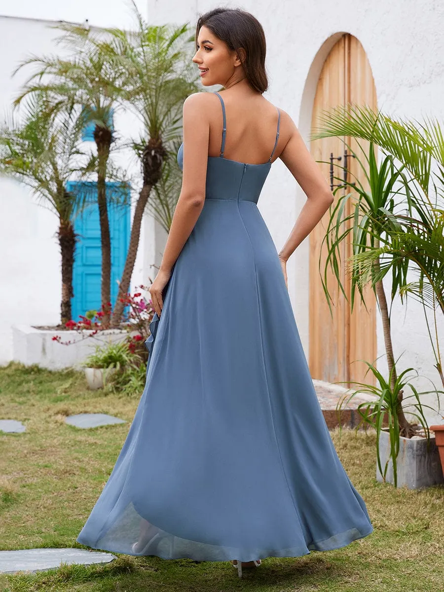 Charming Sleeveless Chiffon Lotus Leaf Bridesmaid Dress with V-Neck