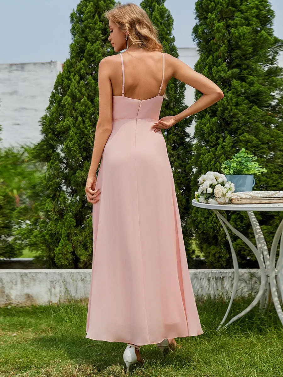 Charming Sleeveless Chiffon Lotus Leaf Bridesmaid Dress with V-Neck