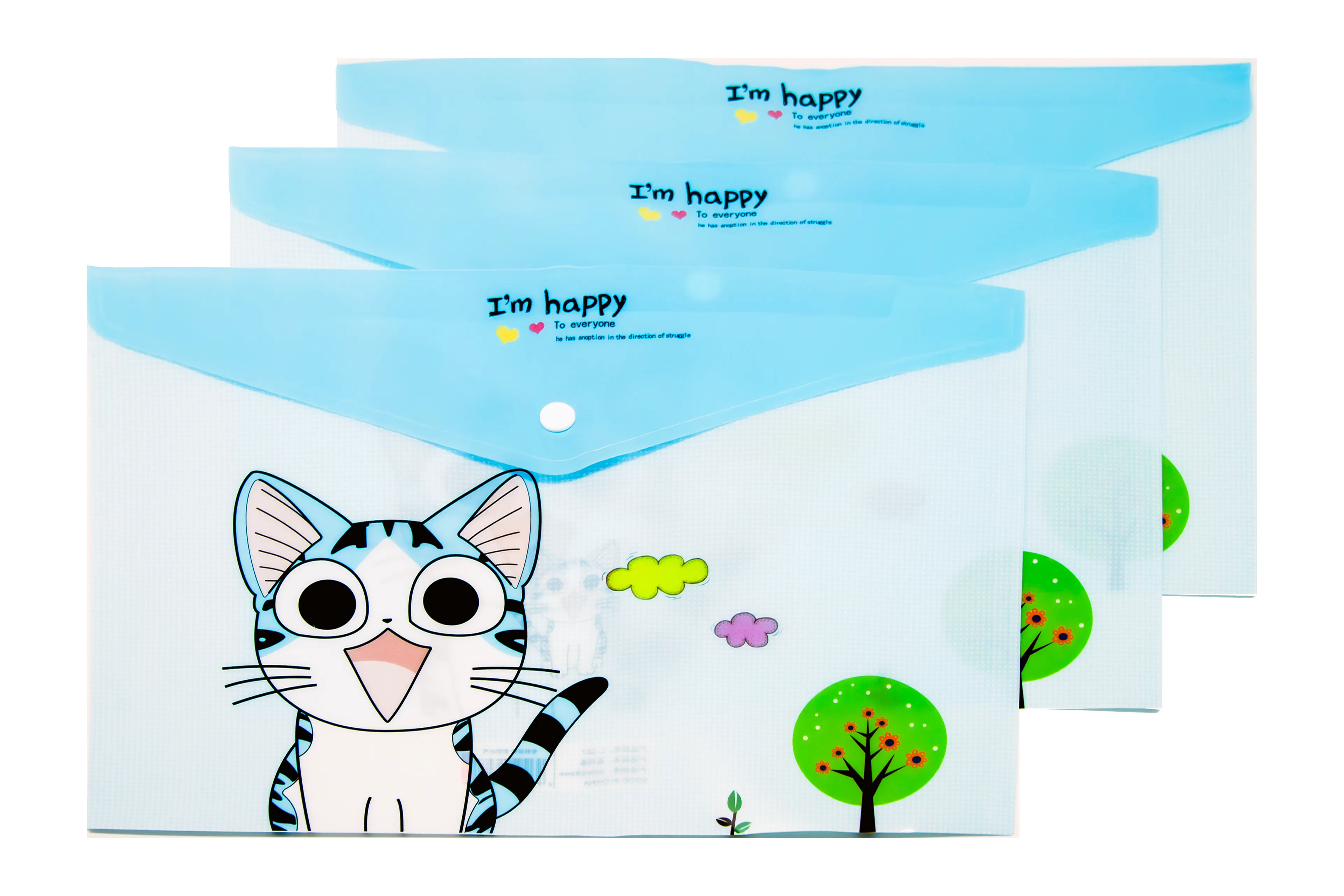 Cute Cartoon Cats Theme A4 PP Snap Button File (Pack of 12pcs)