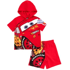 Disney Cars Lightning McQueen Hooded T-Shirt and French Terry Shorts Outfit Set