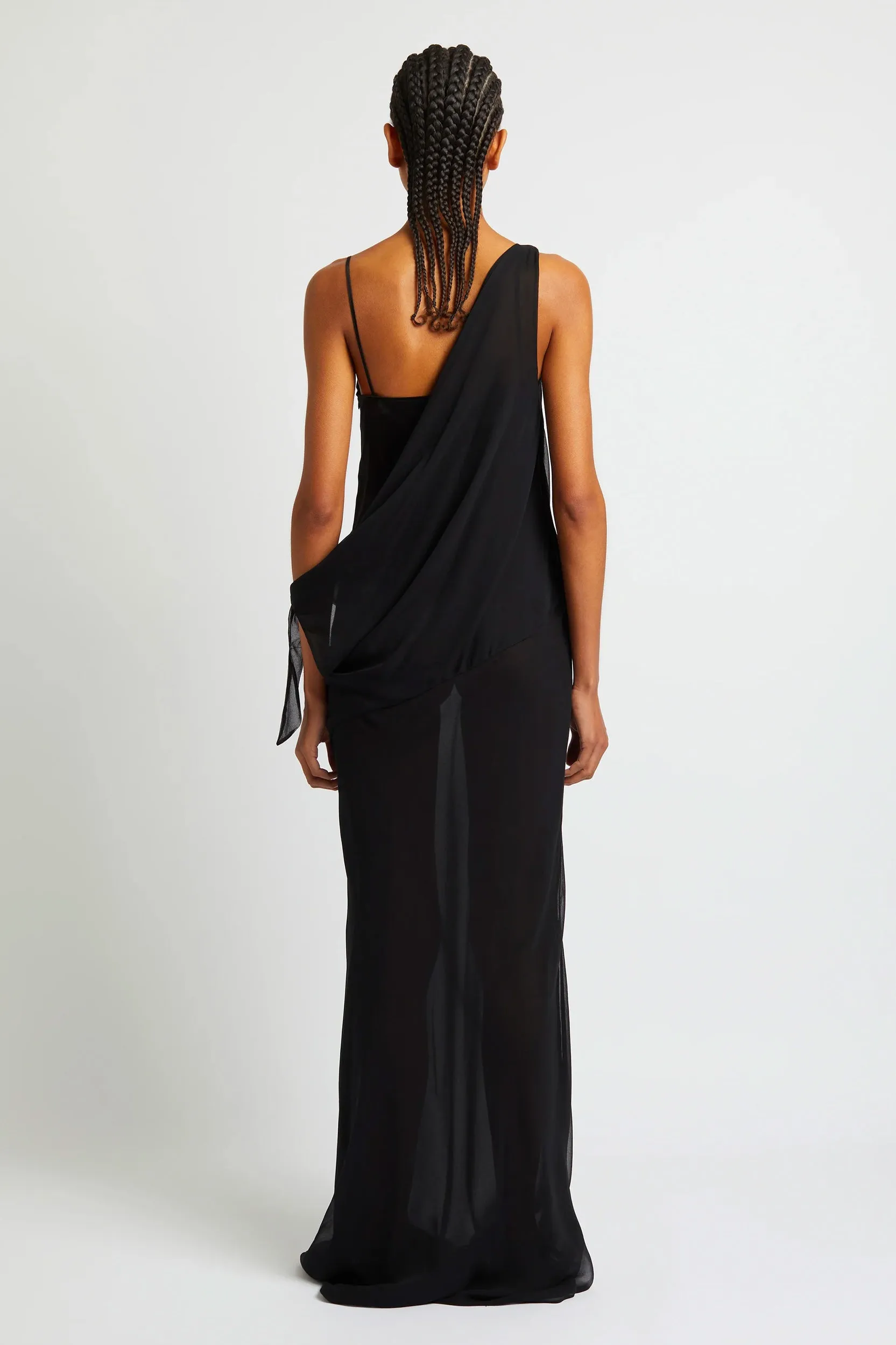 Drifted Silk Side Tie Dress in Black