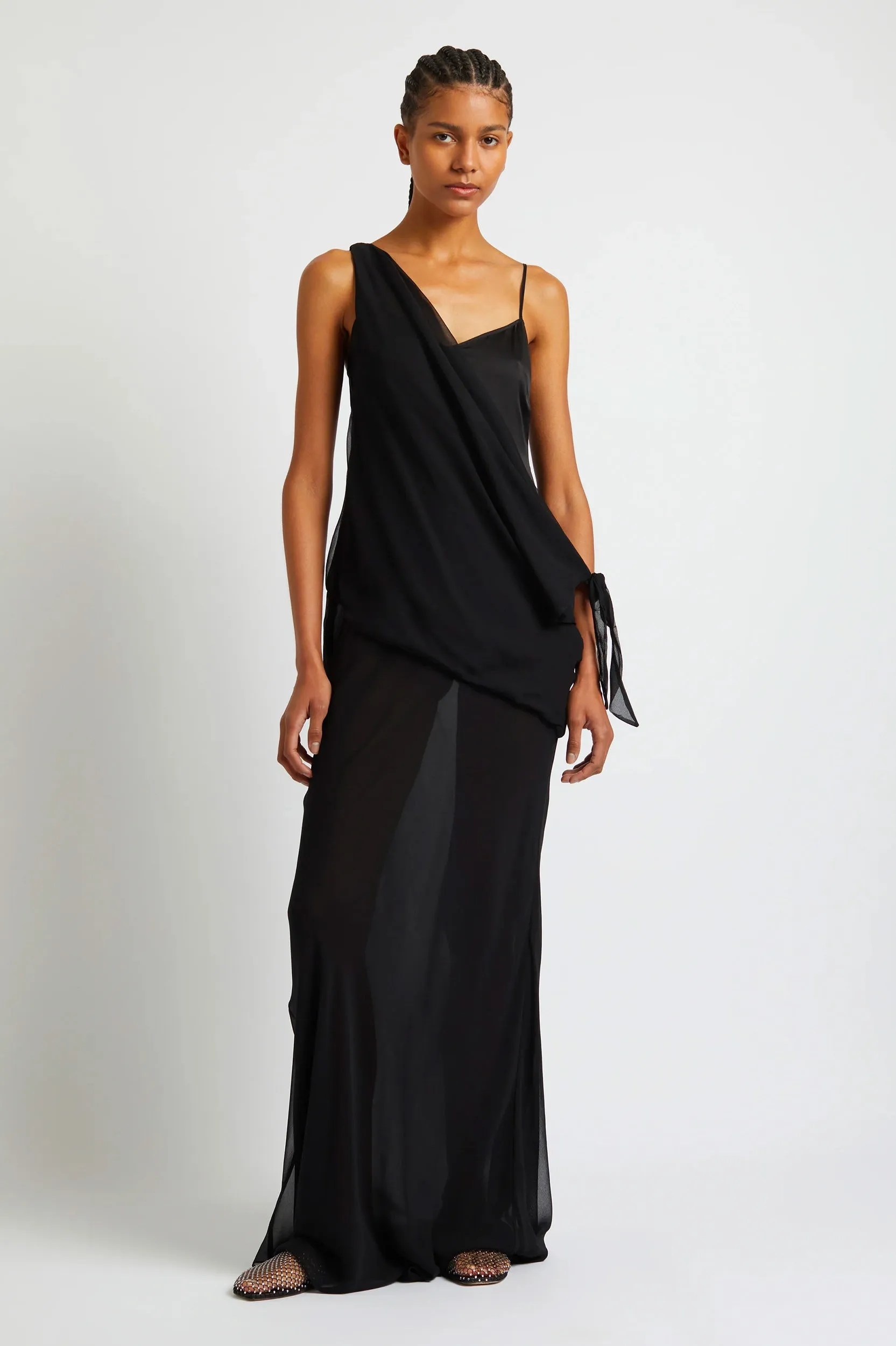 Drifted Silk Side Tie Dress in Black