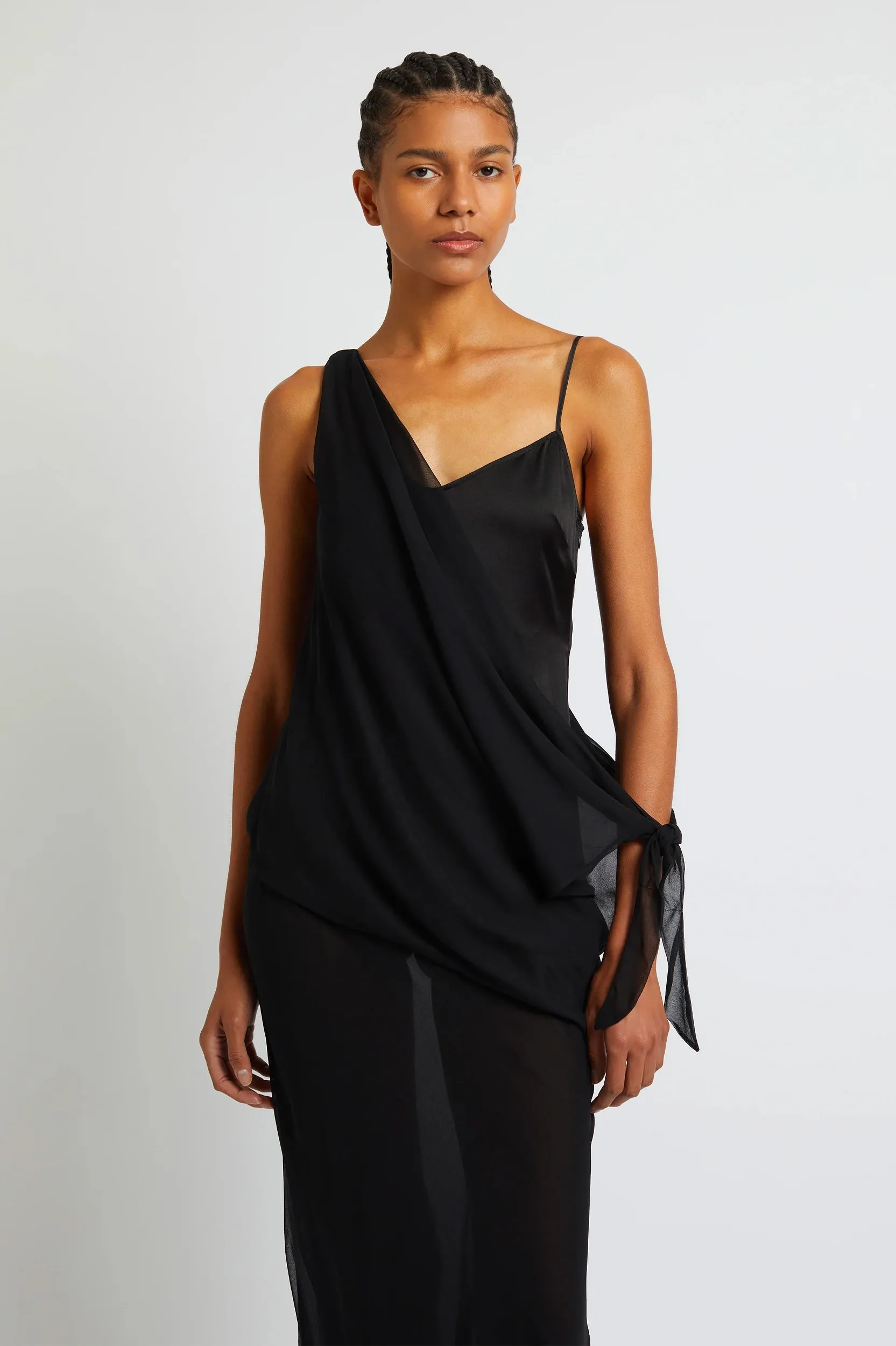 Drifted Silk Side Tie Dress in Black