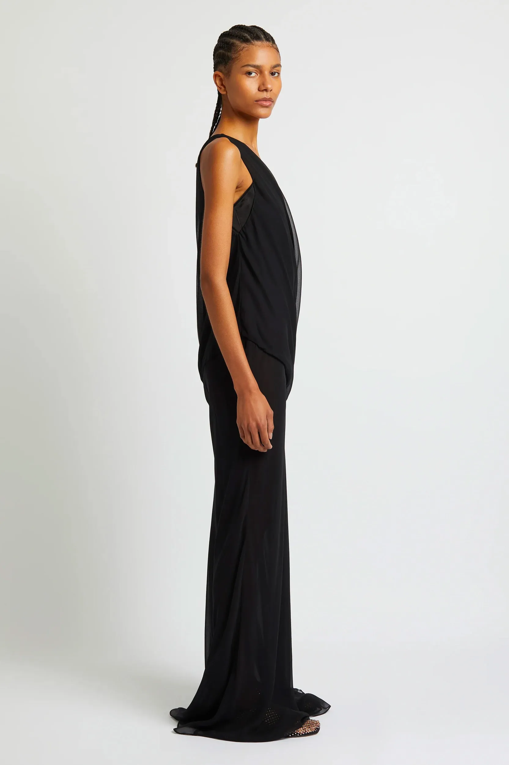 Drifted Silk Side Tie Dress in Black