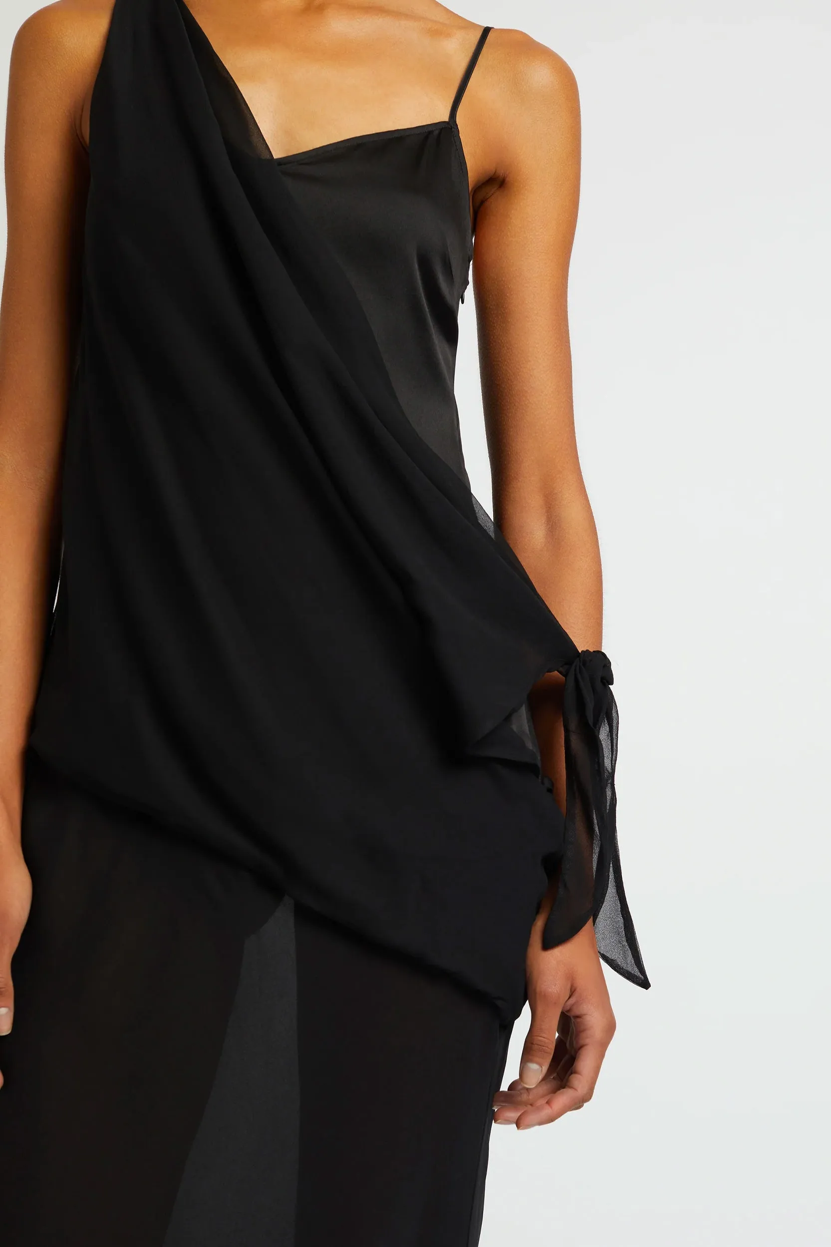 Drifted Silk Side Tie Dress in Black