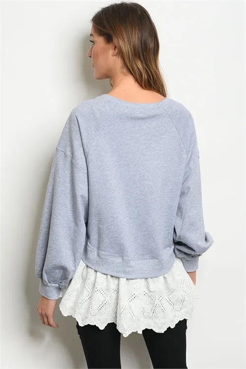 Hazel Gray Lace Trim Sweater