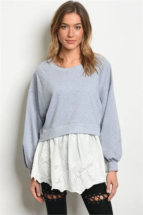 Hazel Gray Lace Trim Sweater