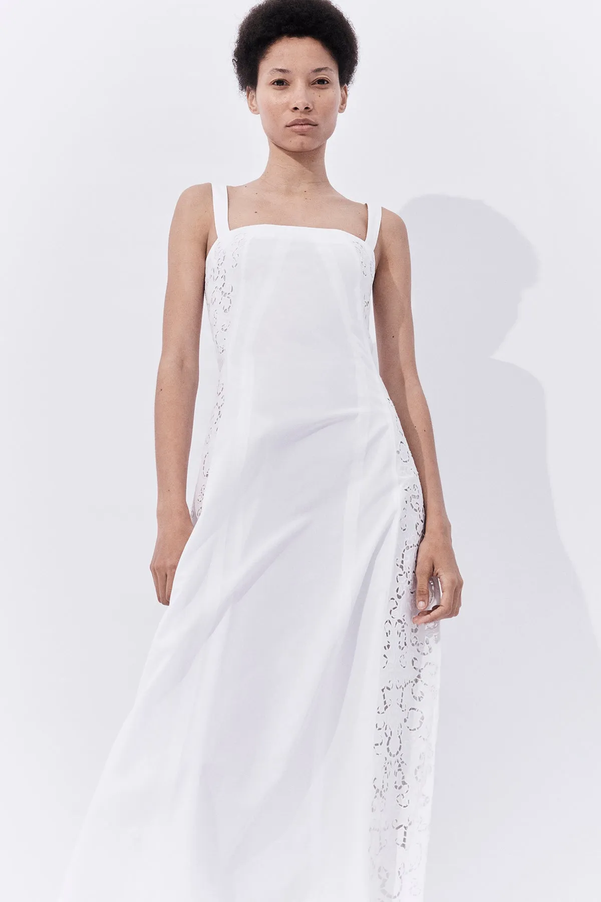 Lenya Lace Dress in White Sea Island Cotton Poplin