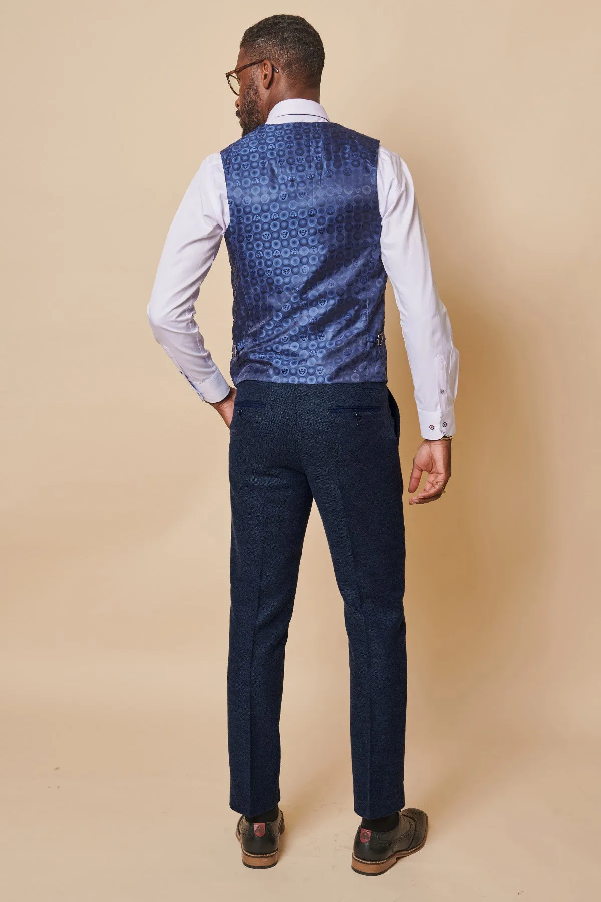 MARLOW - Navy Tweed Single Breasted Waistcoat