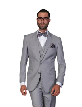 Men's 3 Piece Tailored Fit Wool Suit by Statement Color Grey