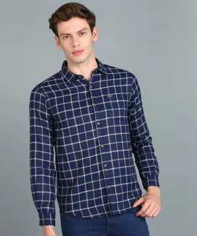 Men's Blue Cotton Full Sleeve Slim Fit Casual Checkered Shirt