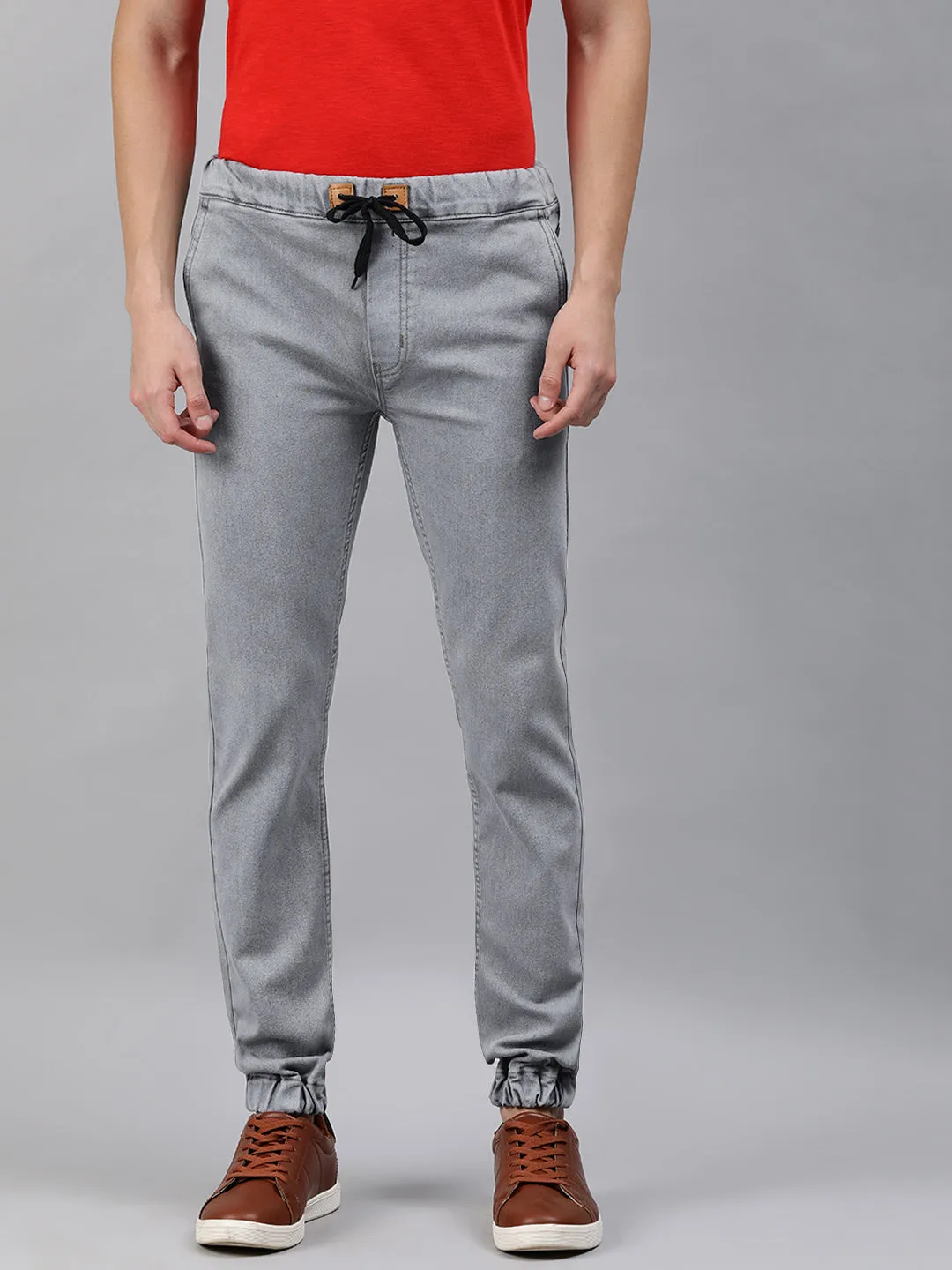 Men's Light Grey Slim Fit Washed Jogger Jeans Stretchable