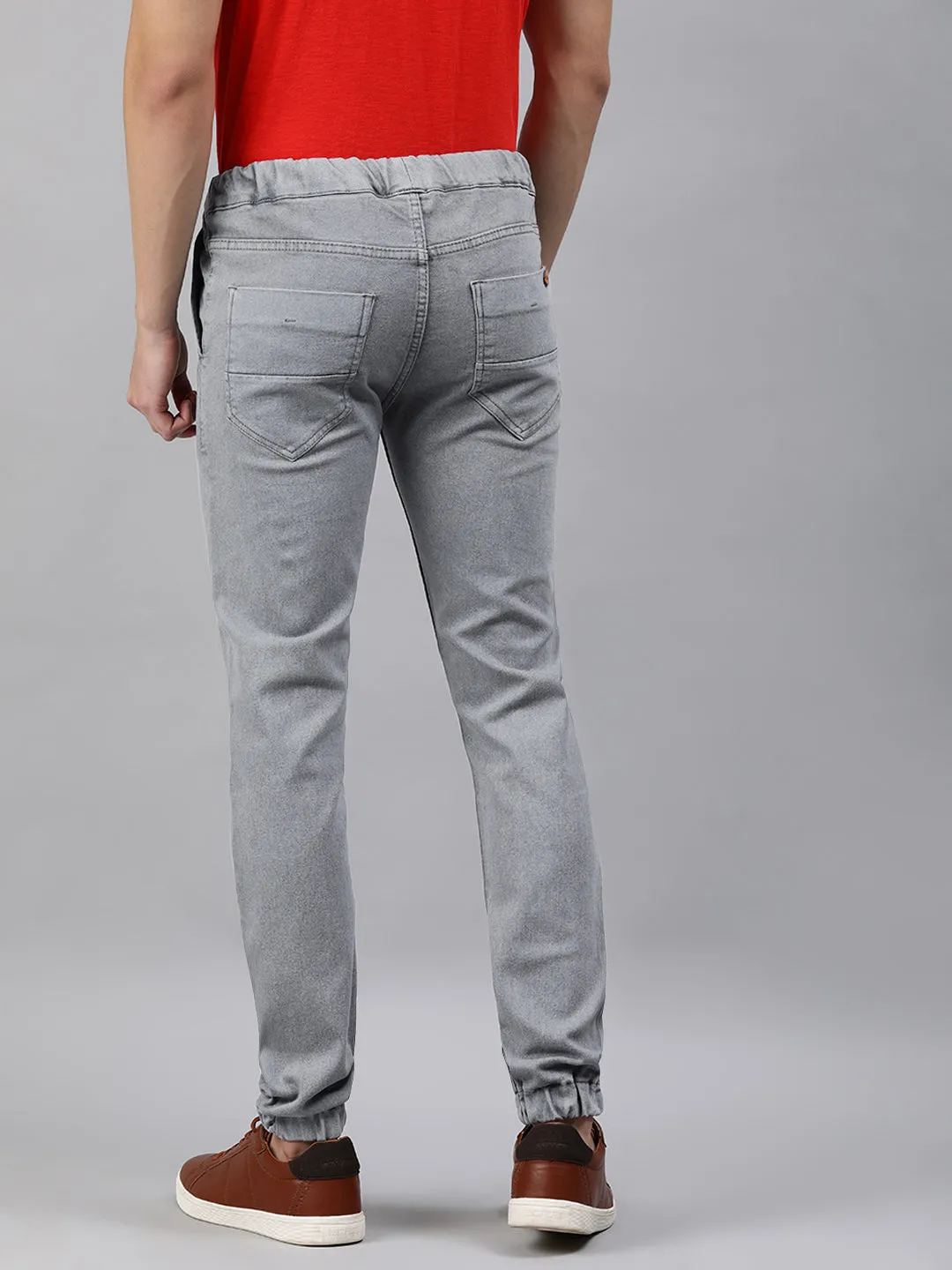 Men's Light Grey Slim Fit Washed Jogger Jeans Stretchable