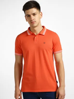 Men's Orange Solid Slim Fit Half Sleeve Cotton Polo T-Shirt