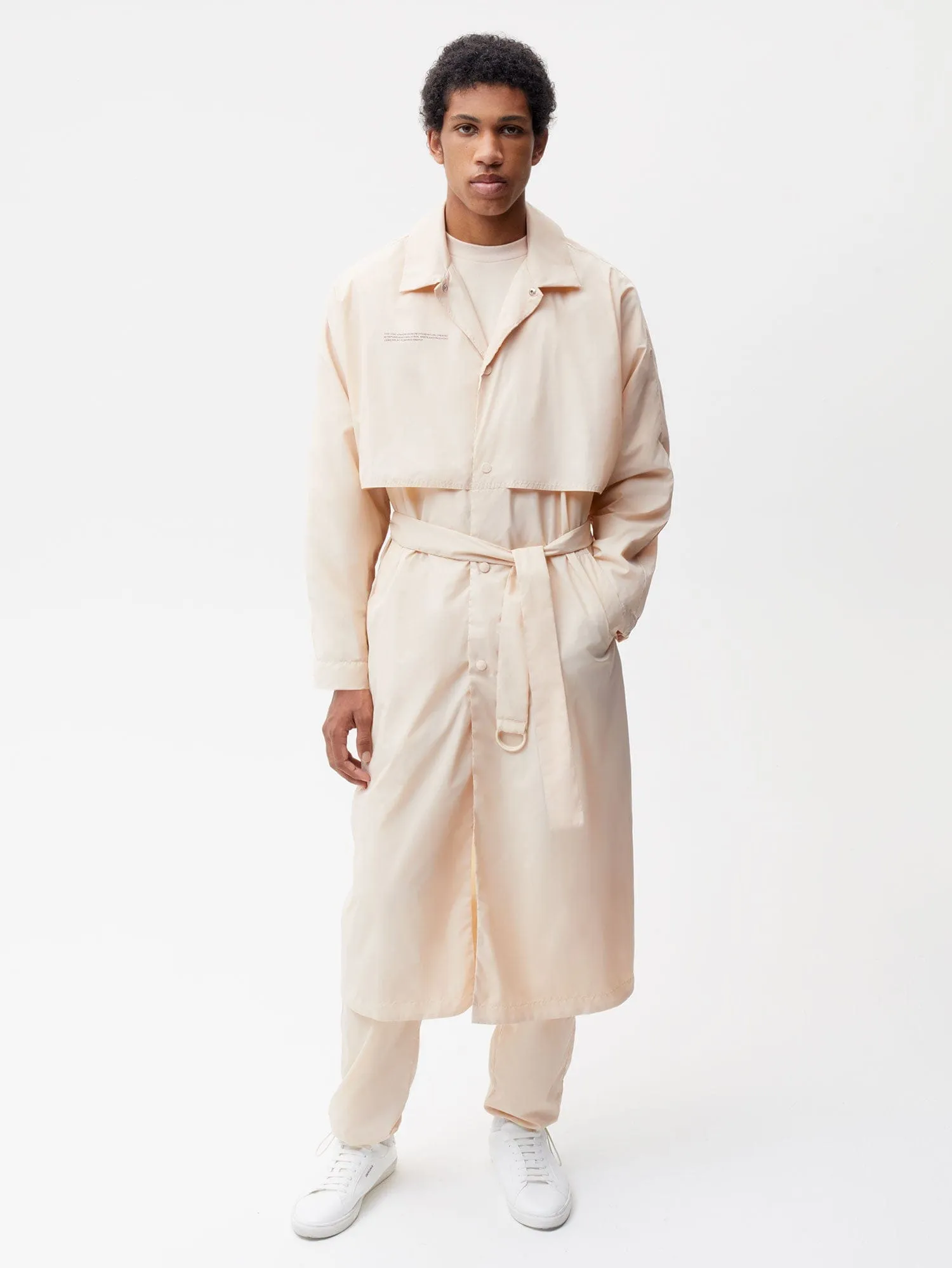 Mens Recycled Nylon Trench Coat—sand