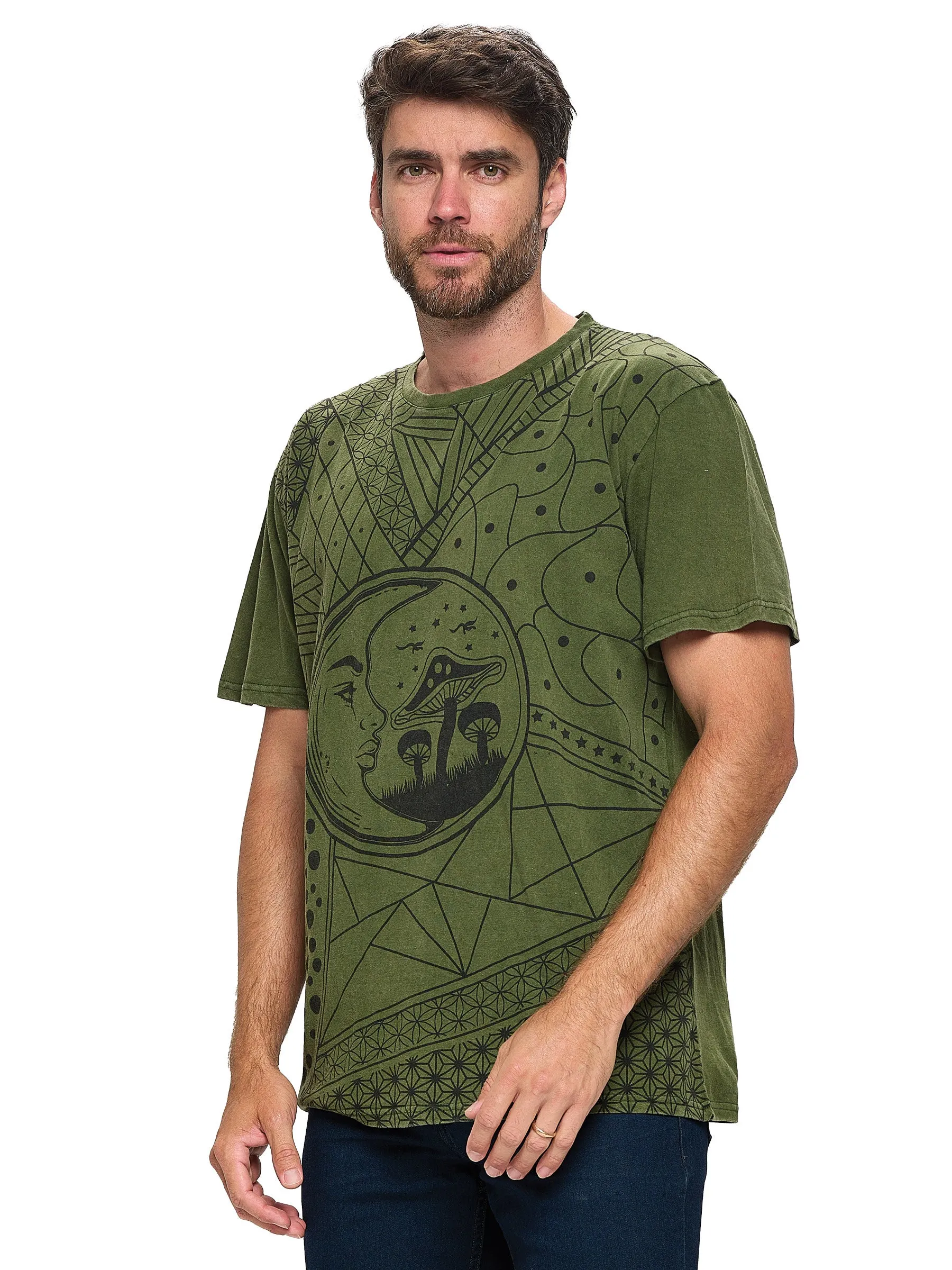 Men's T-Shirt Sacred Geometry Moon Mushrooms