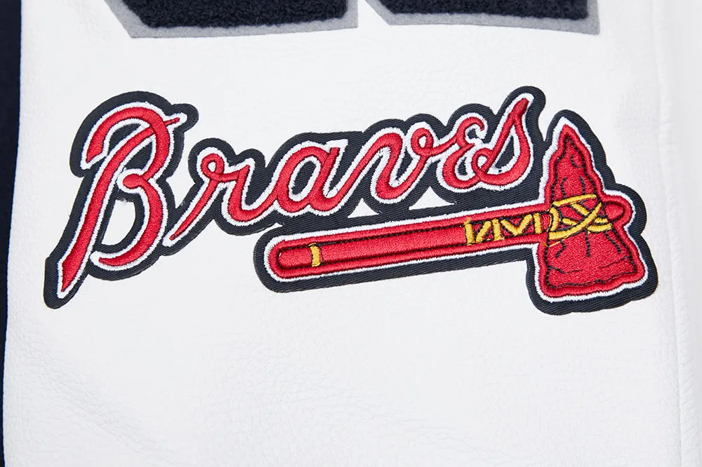 Mens Midnight Navy and Red Rib Wool Varsity Jacket - MLB Atlanta Braves Mashup