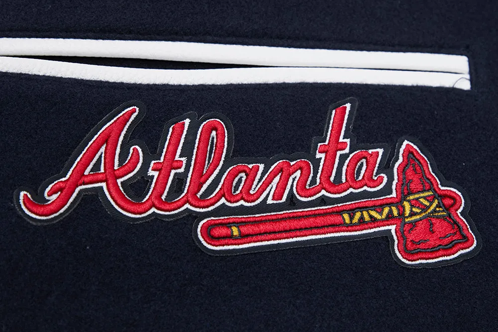 Mens Midnight Navy and Red Rib Wool Varsity Jacket - MLB Atlanta Braves Mashup