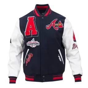 Mens Midnight Navy and Red Rib Wool Varsity Jacket - MLB Atlanta Braves Mashup