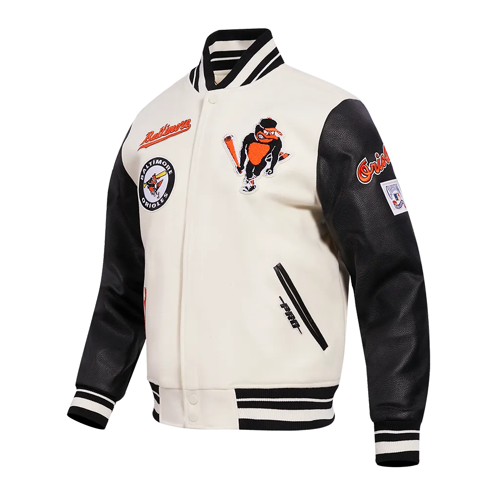 Vintage-Inspired Baltimore Orioles Mens Ribbed Wool Varsity Jacket (Eggshell/Black)