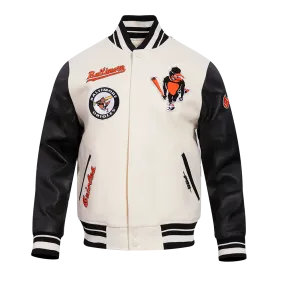 Vintage-Inspired Baltimore Orioles Mens Ribbed Wool Varsity Jacket (Eggshell/Black)