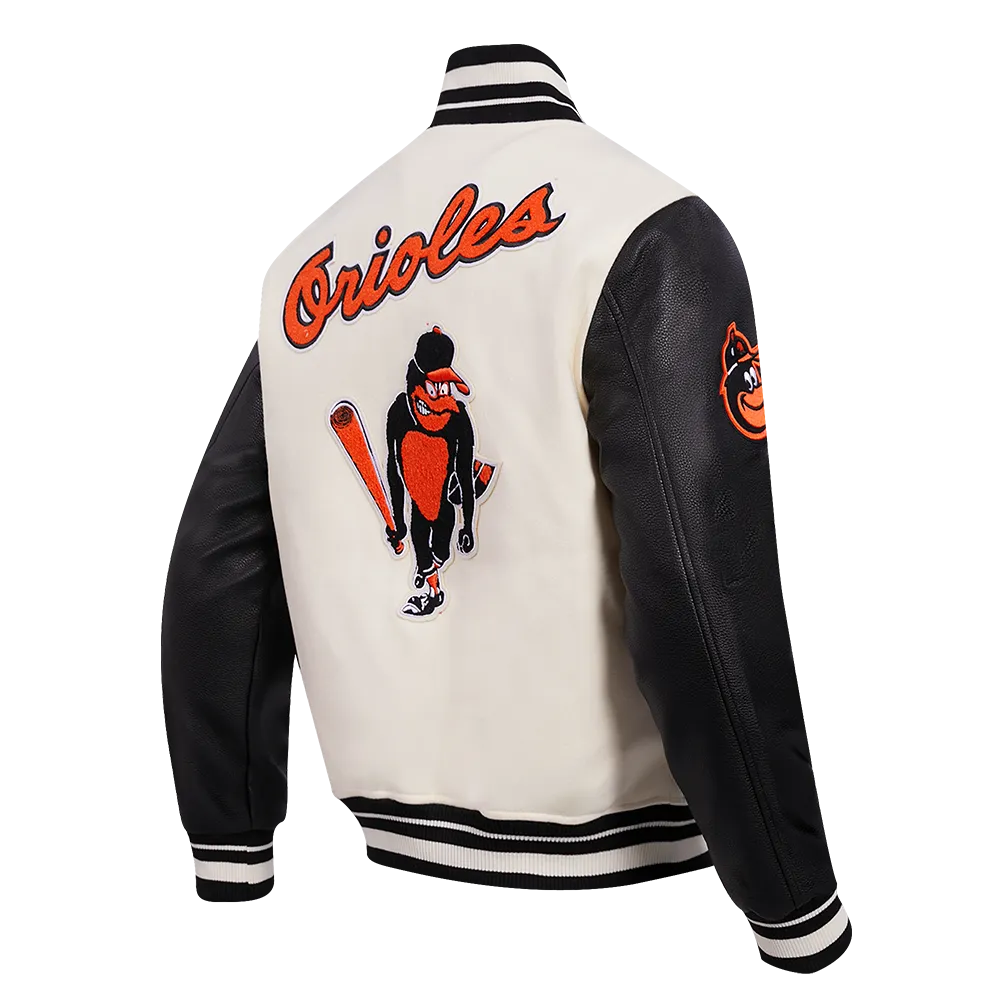 Vintage-Inspired Baltimore Orioles Mens Ribbed Wool Varsity Jacket (Eggshell/Black)