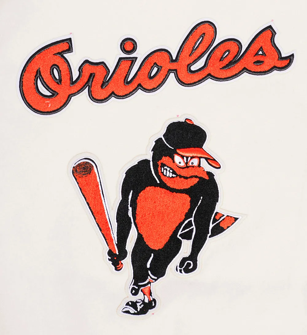 Vintage-Inspired Baltimore Orioles Mens Ribbed Wool Varsity Jacket (Eggshell/Black)