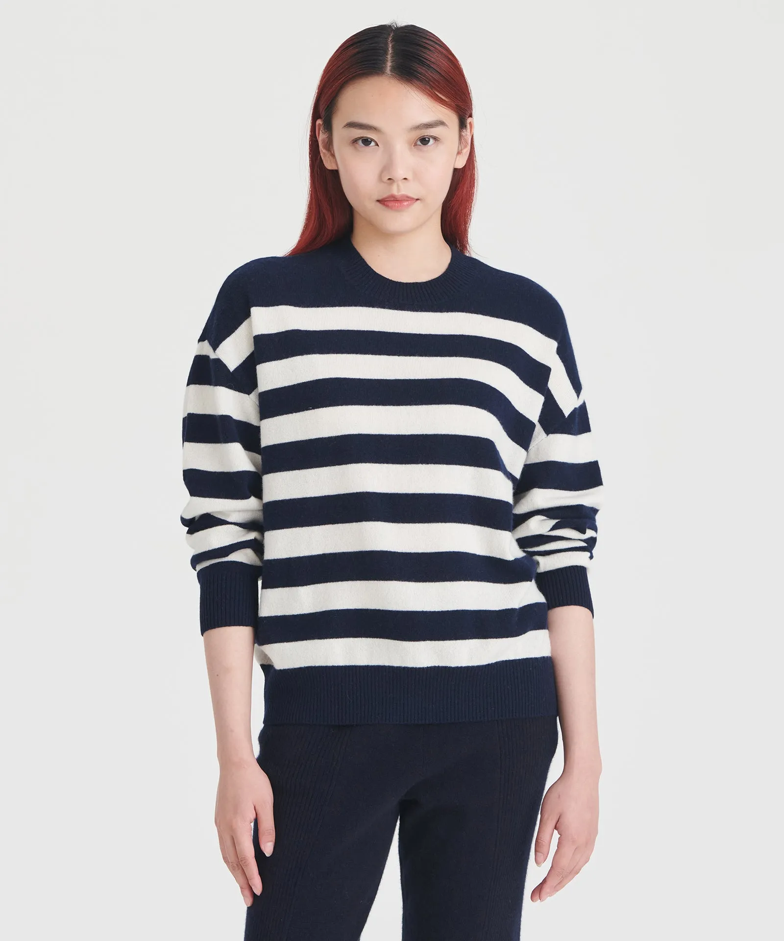 Signature Cashmere Striped Crewneck Sweater