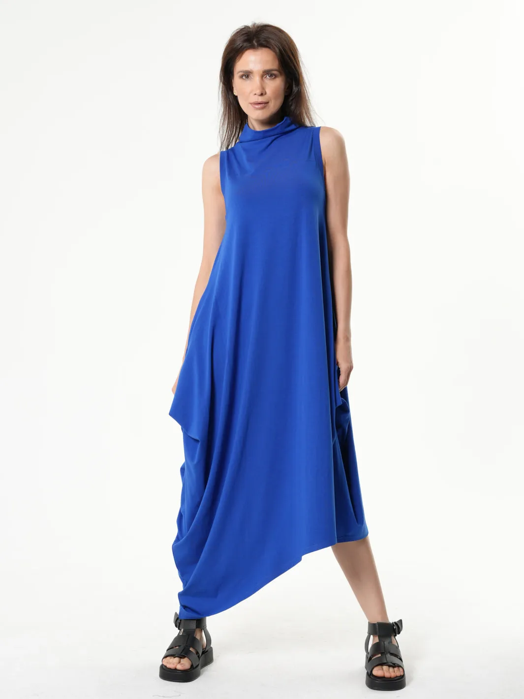 Sleeveless Cotton Dress In Royal Blue