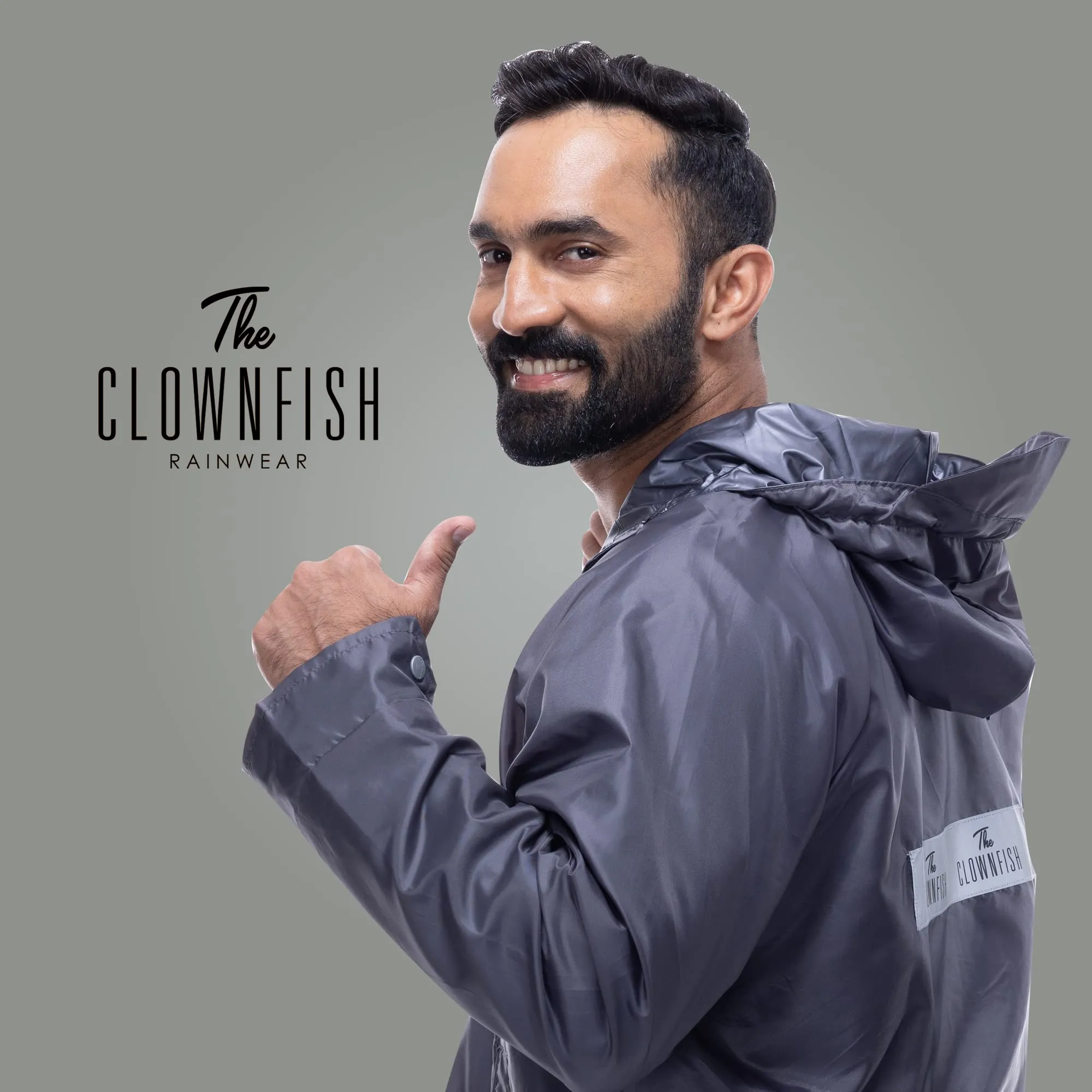 THE CLOWNFISH Arthur Series Men's Waterproof Polyester Double Coating Reversible Raincoat with Hood and Reflector Logo at Back. Set of Top and Bottom. Printed Plastic Pouch with Rope (Grey, Large)