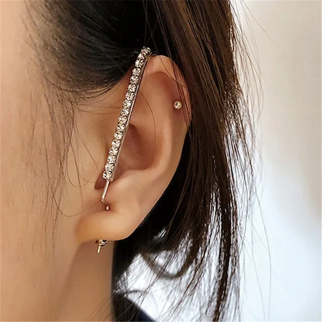 VKME Korean Pearls Gold Chains Clip Earrings  For Women Trendy Chain Tassel Earring Butterfly Geometry Ear Cuff 2021 Jewelry